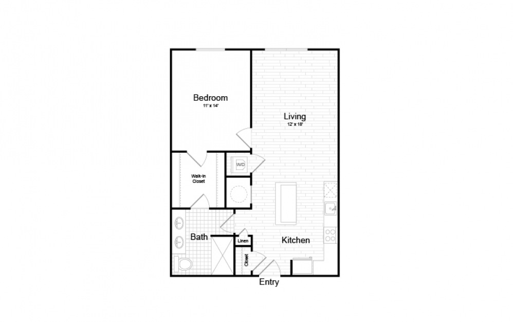 AO-1 - 1 bedroom floorplan layout with 1 bath and 768 square feet.